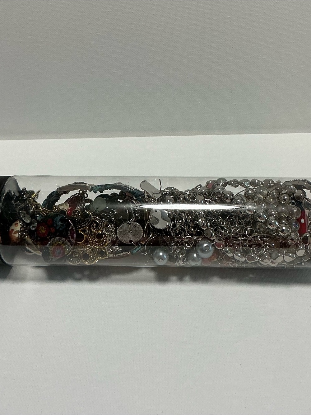Clear Jewelry Tube Filled with 25 Mixed Costume Jewelry Multicolor Items. - Picture 6 of 15